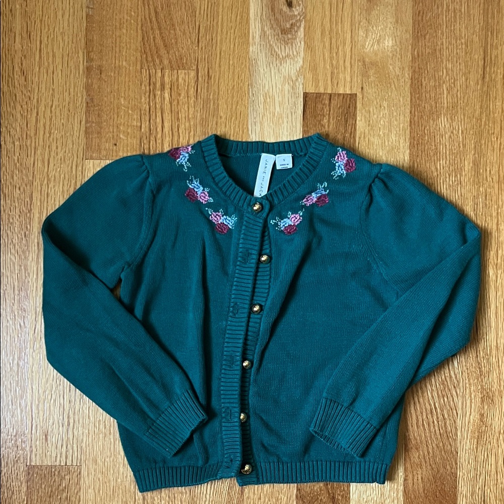 Janie and Jack Teal Cardigan with Floral Embroidery